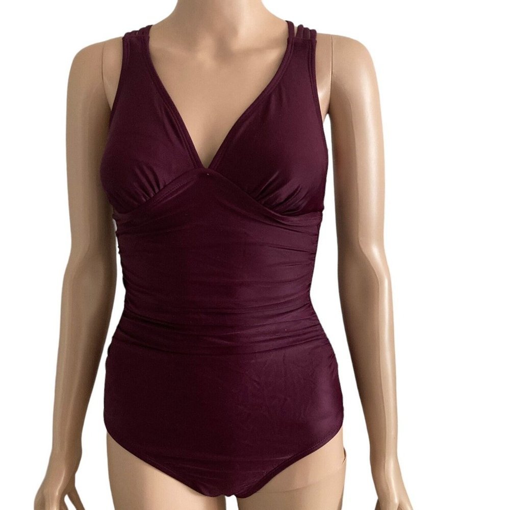 Merona Swimsuit Womens Medium Small XL XS Plum Shirred Strappy Back One Piece
